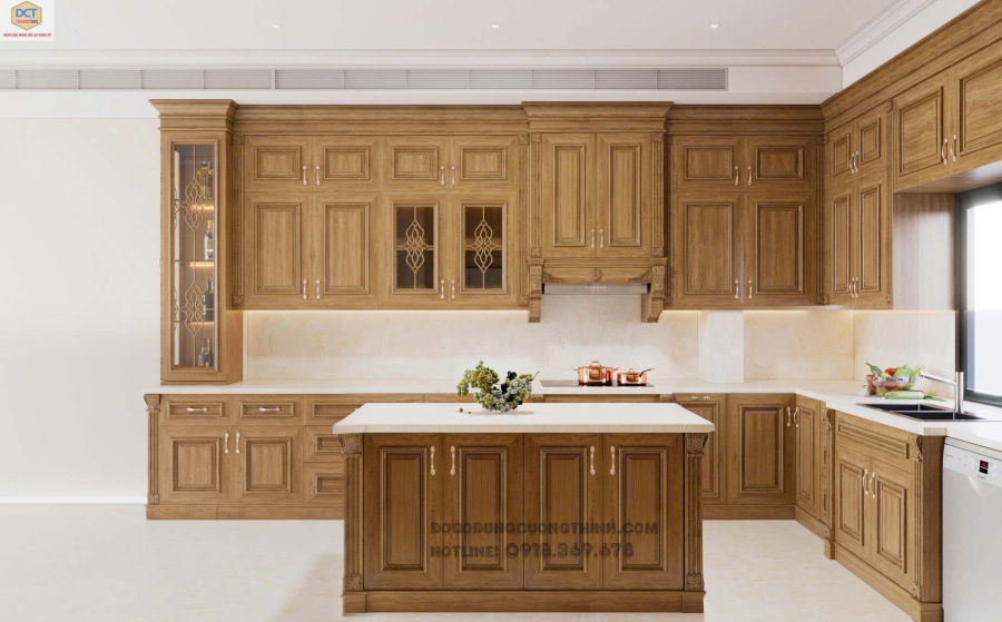 Mẫu tủ bếp sát trần kết hợp đảo TB57 thời thượng